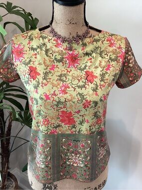 Carol Little Floral Print Short Sleeve Top in Yellow & Pink